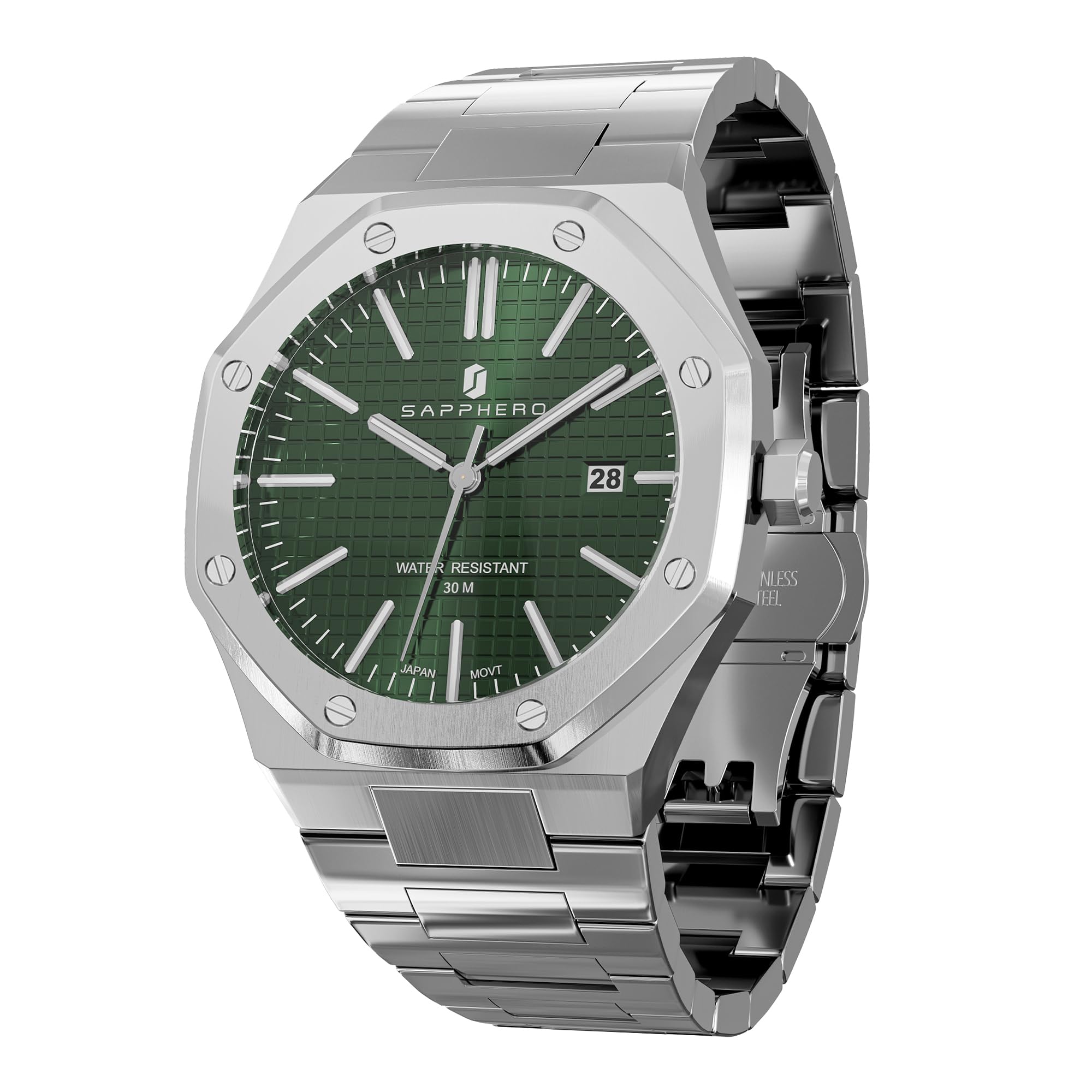SAPPHERO Watches for Men Waterproof Men's Watch Stainless Steel Octagonal Date Quartz Fashion Clock Business Wristwatch Gift for Men Multiple Colors