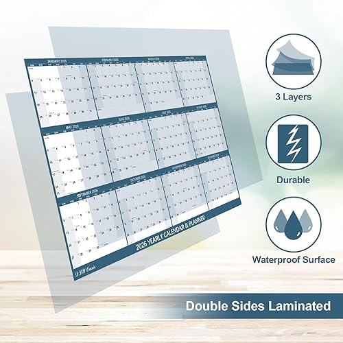 Miniatura 2 de Calendario de pared 2024 de 32 x 48 pulgadas de borrado en seco, calendario verde grande con fecha juliana borrable en húmedo y seco, planificador