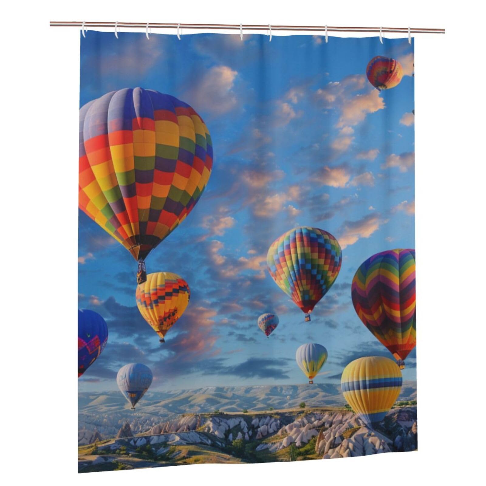BWWHCCTI Hot Air Balloons Printed Shower Curtain With 12 Plastic Hooks Opaque Quick Drying Waterproof Shower Curtains Sets For Bathroom 152x183 Cm