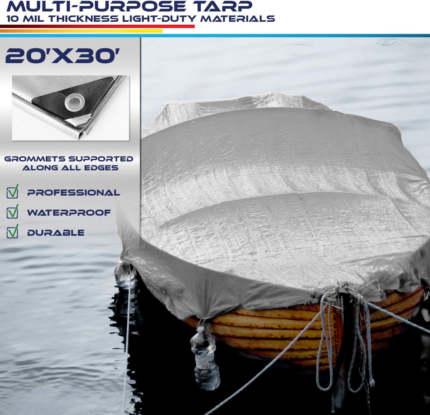 Windscreen4less 20' x 30' Heavy Duty 10 Mil Waterproof Silver Poly Tarp