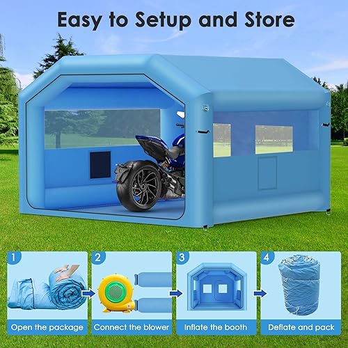 Miniatura 13 de LVAOSTT Cabina de pintura inflable de 10 x 8.2 x 8.2 pies, tienda de campaña portátil con sistema de filtro de aire soplador para bricolaje