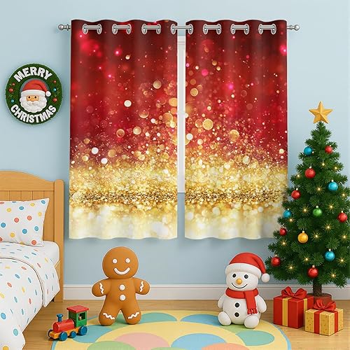 Miniatura 44 de Cortinas opacas de Navidad para niñas y niños, decoración del hogar, decoración navideña, árbol de acebo, estrella, Navidad, ojales, cortinas con