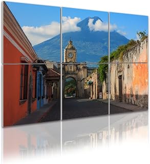 6 Pack Art Acoustic Panels Self Adhesive cityscape antigua city guatemala volcano pictures royalty 48"x72" Decorative Acoustic Panels Sound Absorbing Wall Art for Studios Office Theaters