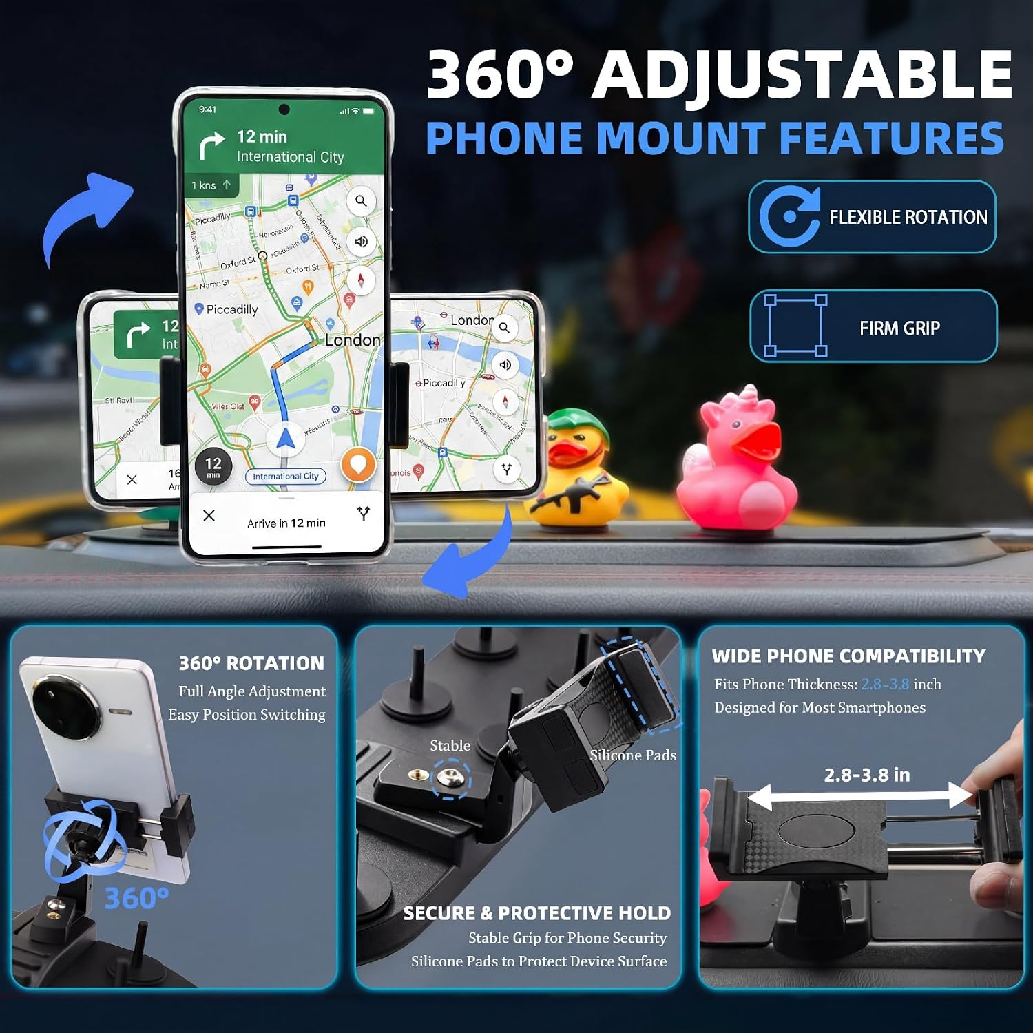 Upgraded Phone Mount for Jeep Wrangler JL JLU 2018-2023 & Gladiator JT 2020-2023 Accessories(Not for 4xe),Phone Holder for Jeep with Metal Covers,Magnetic Duck Holder for Jeep Dash