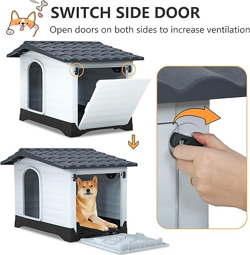 Vista 35 de FDW Casa para perros para interiores y exteriores, duradera, ventilada, impermeable, de plástico, para perros pequeños, medianos y grandes
