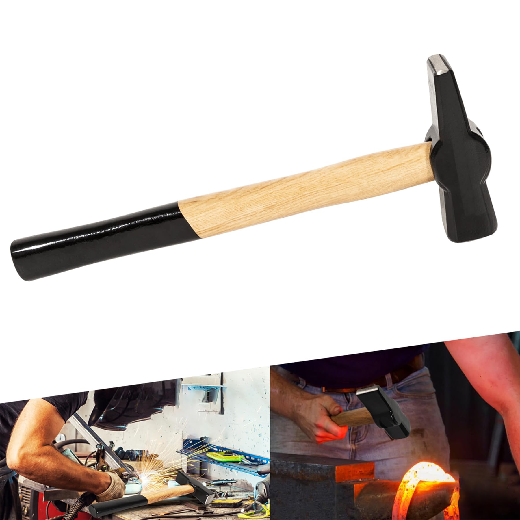 V-SEK Blacksmith Hammer 0000811-1500 Bladesmith Blacksmithing Forging Hammer Knife Making Metal Working Forge Tool Round Square Face Cross Peen with Steel Head Wooden Handle (3.3 lb / 1500 g)