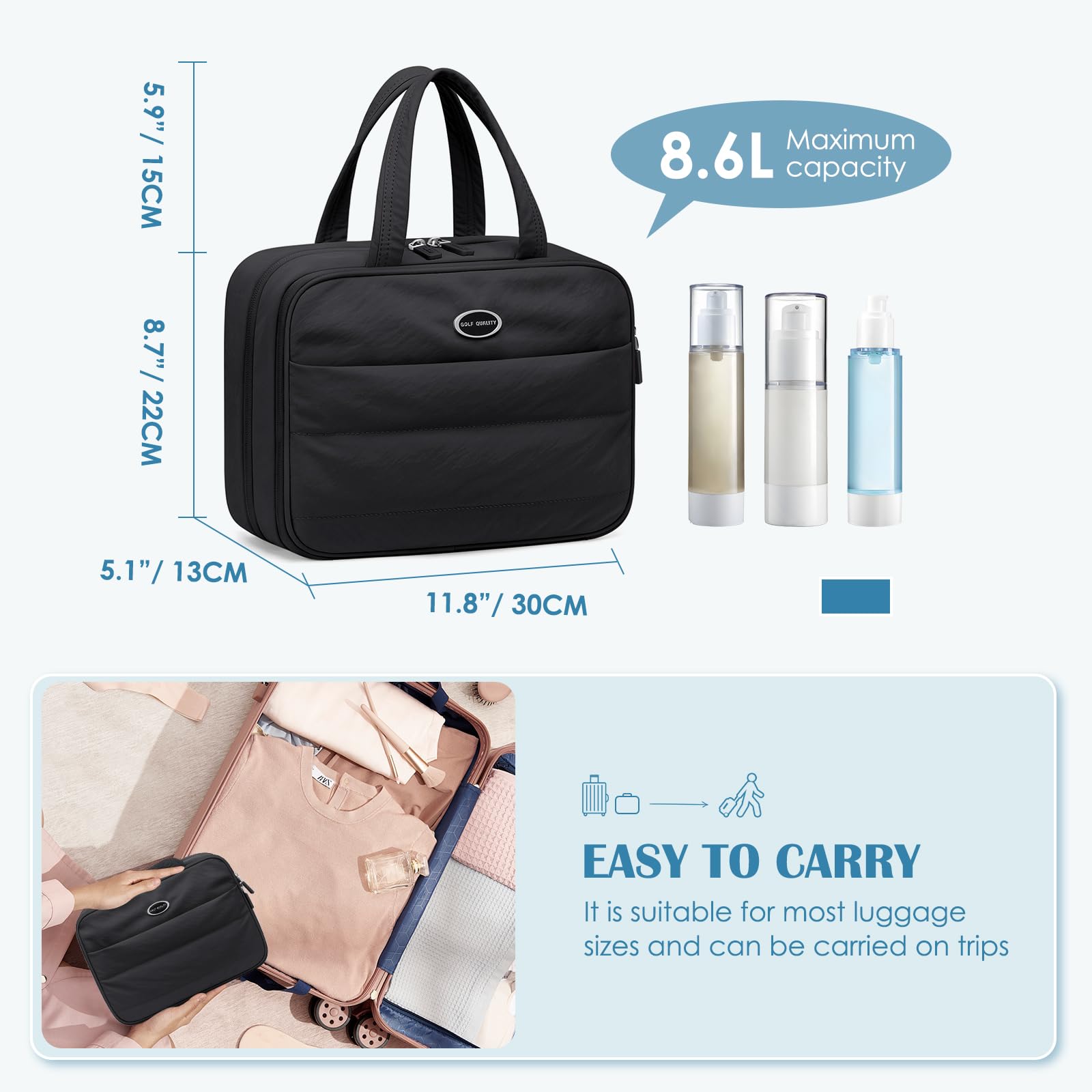 Beauty Case da Donna da Viaggio, Trousse Grande per il Trucco da Appendere, Borsa per Cosmetici da Viaggio con Gancio per Flaconi, Articoli da Toeletta e Makeup, Rose