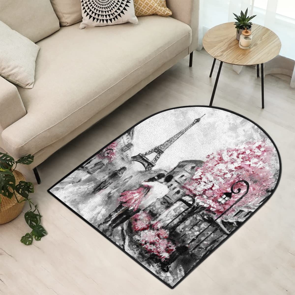 TropicalLife Dywan do salonu z motywem wieży Eiffla z widokiem na ulicę 100 x 120 cm Paryż Wieża Eiffla dywaniki do domu sypialni kuchni duża okrągła antypoślizgowa mata podłogowa dywanik