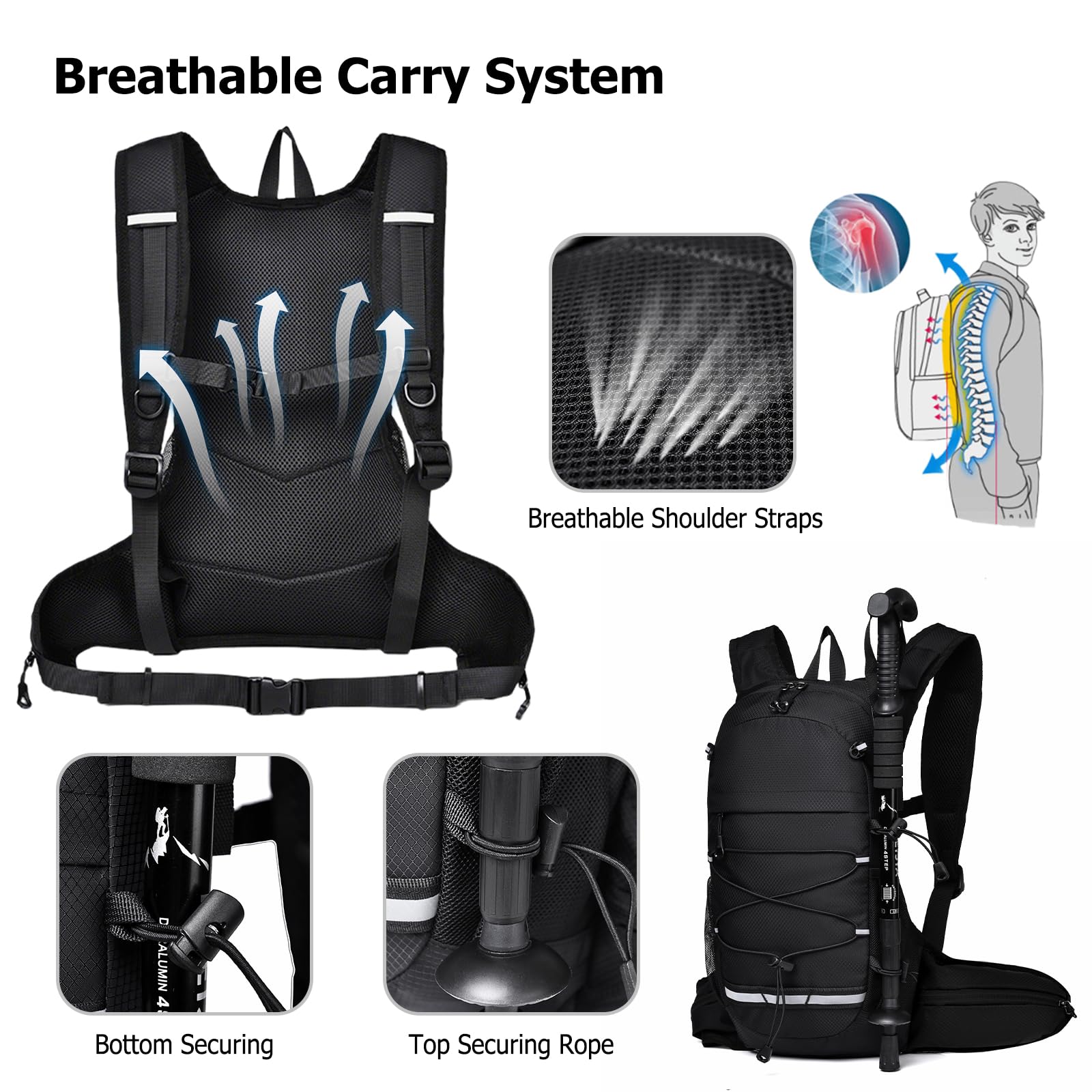 Sac à dos de randonnée imperméable et léger avec bande réfléchissante pour homme et femme, trekking, cyclisme, escalade, sports de plein air