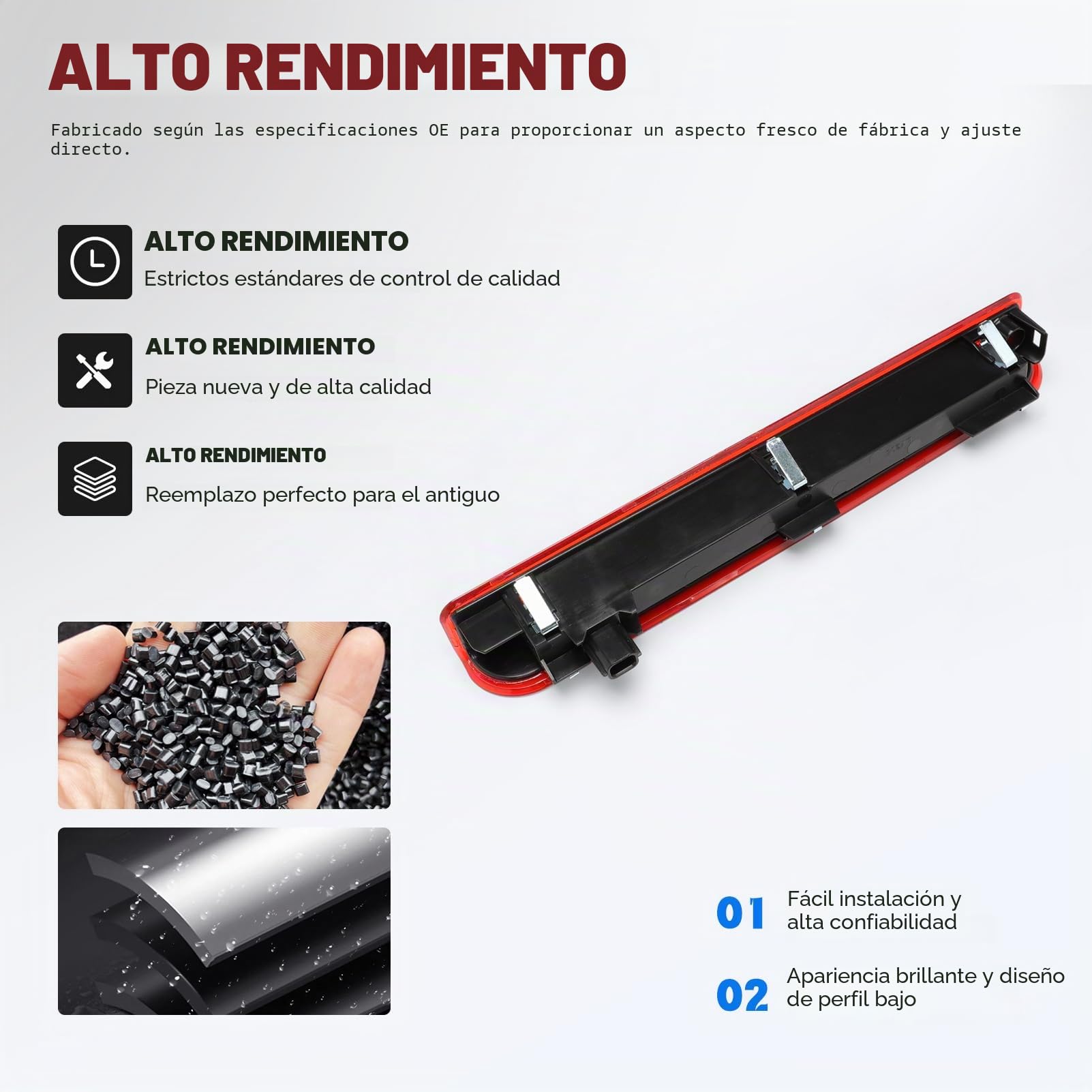 tercera luz de freno, luz de freno montada en alto 265900006R para Megane MK3 Hatchback 2008–2016, luz de freno trasera alta