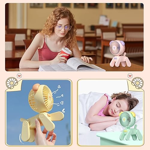 Miniatura 7 de QearFun Ventilador de escritorio pequeño de 7 pulgadas, batería recargable USB, lindo ventilador plegable para cachorros, ventilador personal con 3