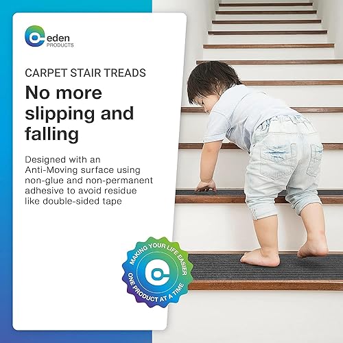 Miniatura 4 de EdenProducts - Alfombra antideslizante para escaleras de interior, adhesivo preaplicado, evita resbalones, para escalones de madera, seguridad para