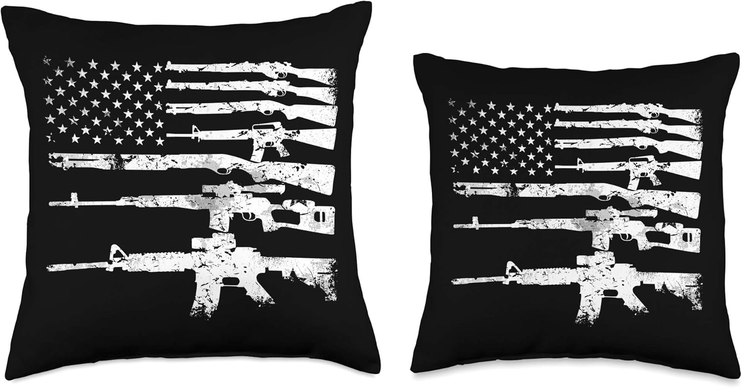 Guns Flag Patriotic 2A 2nd Amendment House Gift Men Veterans Throw Pillow