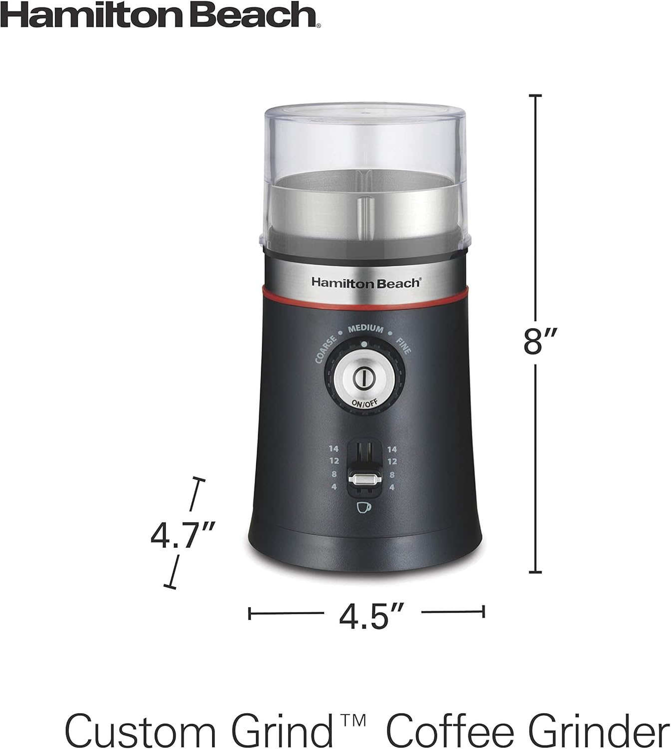 Hamilton Beach 10oz Electric Coffee Grinder with Multiple Grind Settings for up to 14 Cups, Stainless Steel Blades, Black 10 oz Black