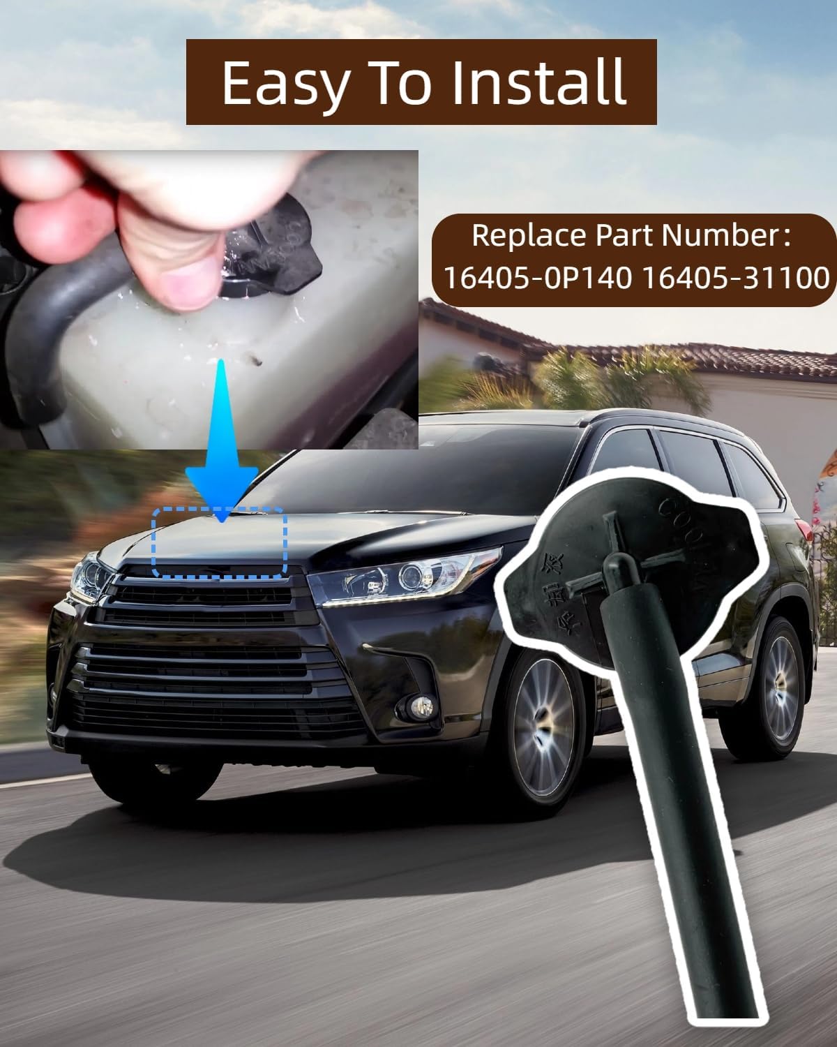 16405-0P140 Coolant Overflow Reservoir Cap Fit for 2014-2019 Toyota Highlander, 2016-2022 Lexus RX350, RX450h Replace 16405-31100