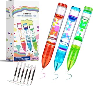 Liquid Timer Pen - Retractable Ballpoint Pen with Colorful Moving Bubbles & Droplets - Relaxing Calming Fidget Sensory Writing Toy for Kids & Adults- 3-Pack (Red, Green, Blue)