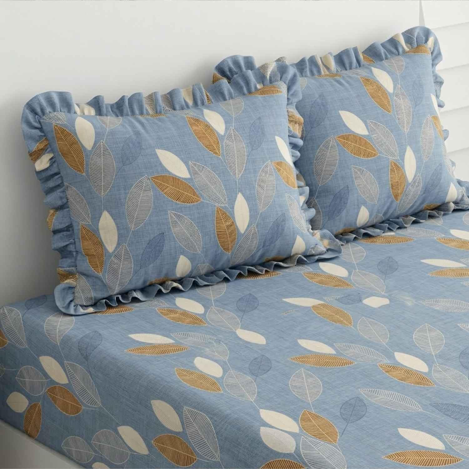 Dream Weaverz- Polycotton Printed Double Bed Size Fitted Elastic Bedsheet,2 Pillow Cover,260 Thread (72" x 78"x7") Home, Bedroom (Blue-2, King)