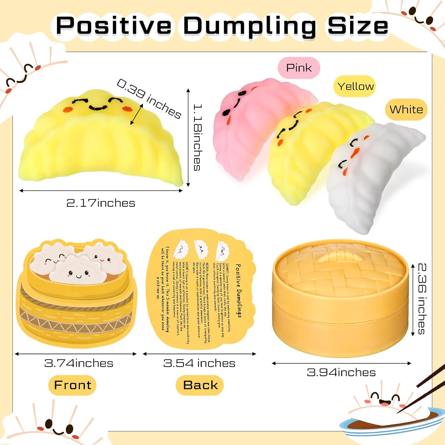 20 Set Positive Dumplings Gifts 60 Dumplings Stress Ball 20 Steamer with 20 Cards Emotional Squeeze Stress Relief Toy Office Gift Ideas for Coworker Employee Work Staff