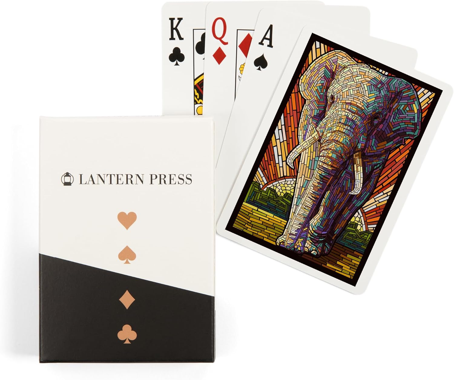 Lantern Press African Elephant, Paper Mosaic, 52 Playing Cards for Adults, Poker Size Card Deck