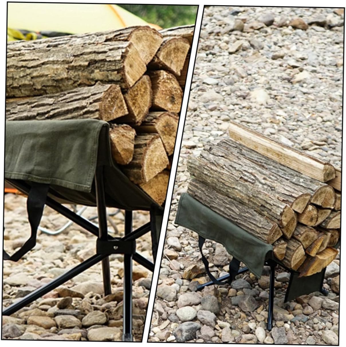 Alipis Canvas Firewood Bag with Aluminum Alloy Frame, Waterproof Carry Tote