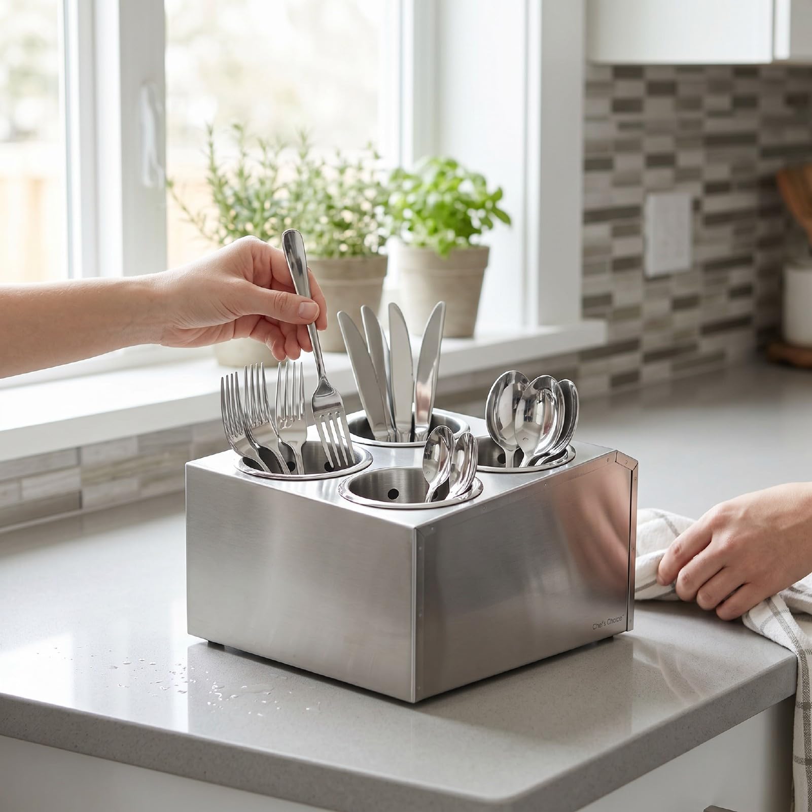 Luocute Soporte para Utensilios de Cocina de Acero Inoxidable con 4 Ranuras, Organizador de Cubiertos para Tenedores, Cucharas y Palillos