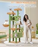 Taoqimiao Cat Tree, 180cm Cat Tower for Indoor Cats Large Cats, Multi-level Cat Climbing Tower, 8 Sisal Scratching Posts, Metal Frame Cozy Hammock, Scratch Board, 2 Top Perches, Green MSC026L - 3