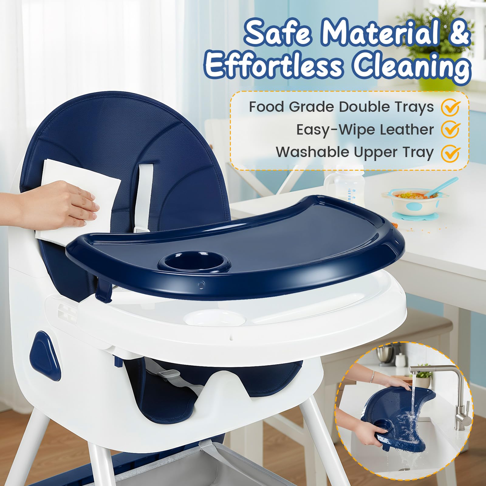 Seggiolone pappa 3 in 1, con vassoio rimovibile (blu)