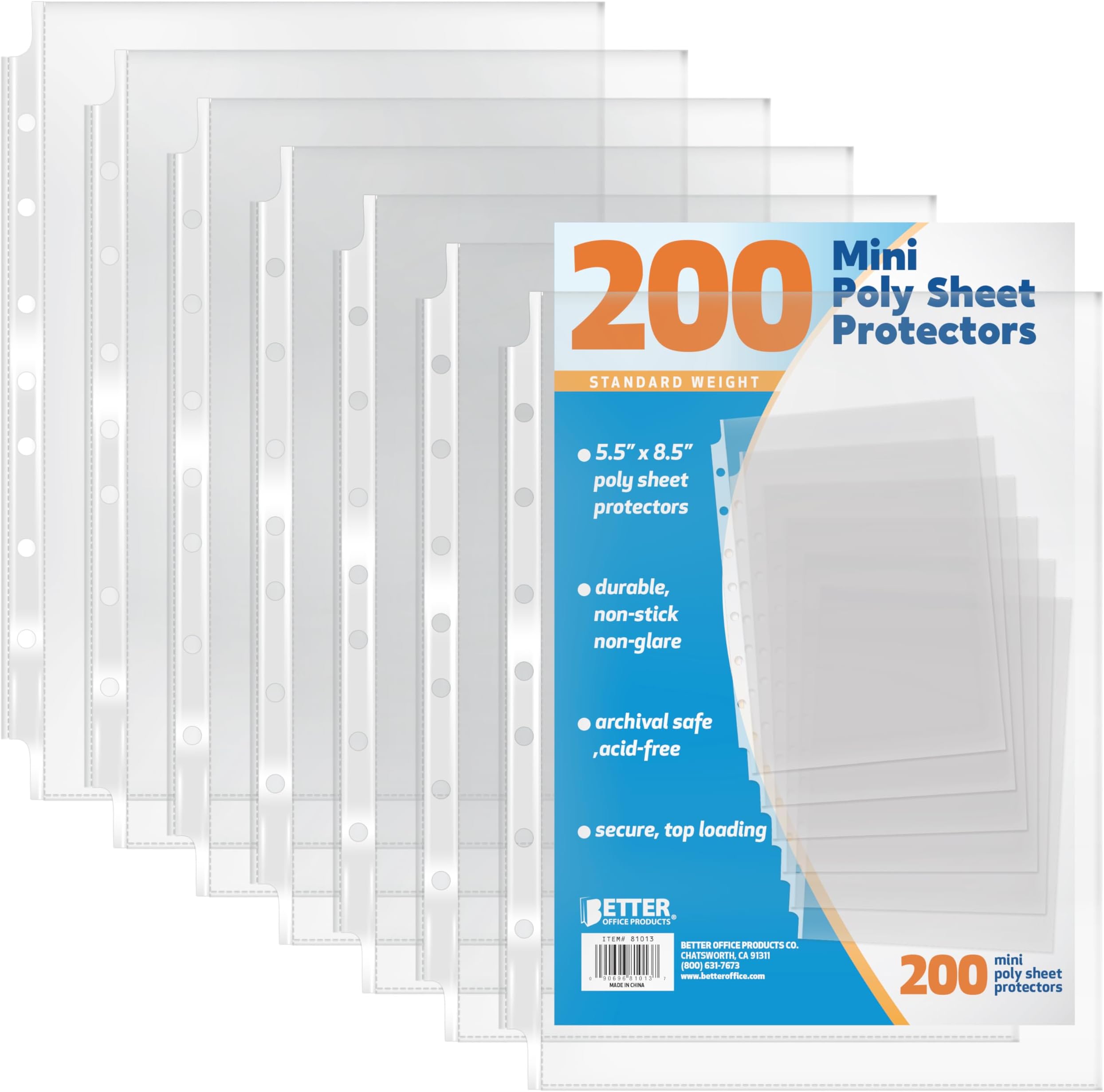 Better Office Products 200 Count Mini Poly Sheet Protectors, Standard Weight, Diamond Clear, by, 5.5 x 8.5, 200 Pack