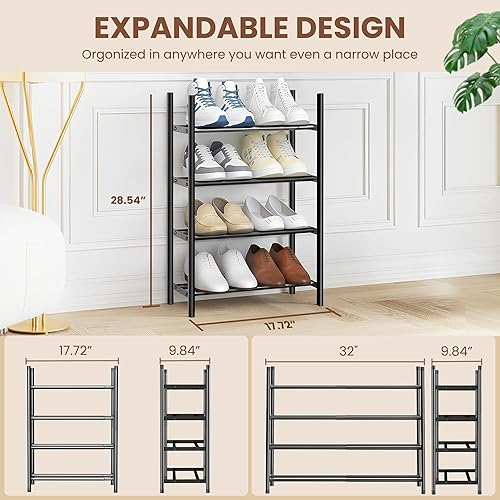 Miniatura 5 de AceMining Zapatero expandible de 4 niveles, zapatero ajustable organizador de zapatos, estante de zapatos de pie independiente, metal resistente