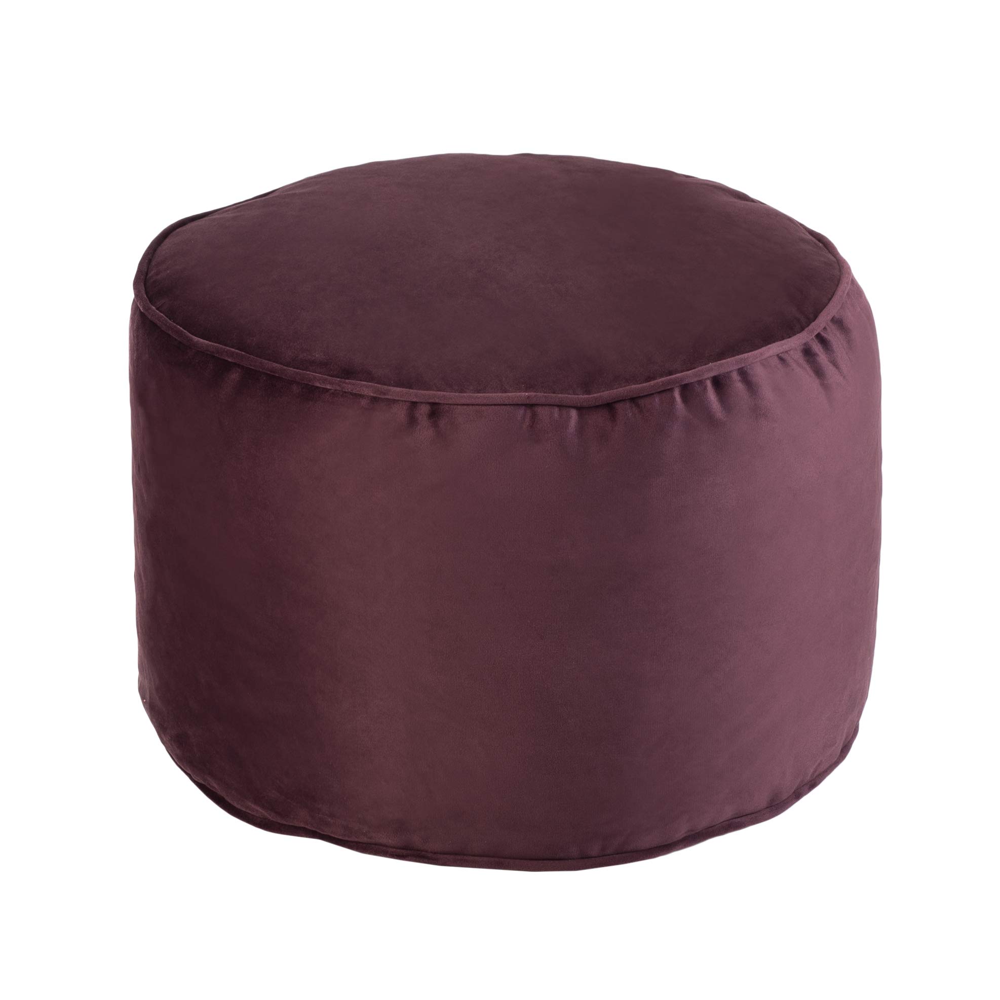 Loft 25 Pouf Velluto Rotondo Premium Poggiapiedi a Sacco 32x45cm, Soggiorno per Interni Pouffe con Riempimento, Design Ergonomico Pouff per il Poggiagambe, Confortevole Pouf Poggiapiedi (Melanzana)
