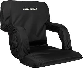 Stadium Seats - Bleacher Cushion with Padded Back Support and Armrests - 6 Reclining Positions Folding Stadium Chair with Carry Straps for Sports, Concerts, Camping, or Beach by Home-Complete