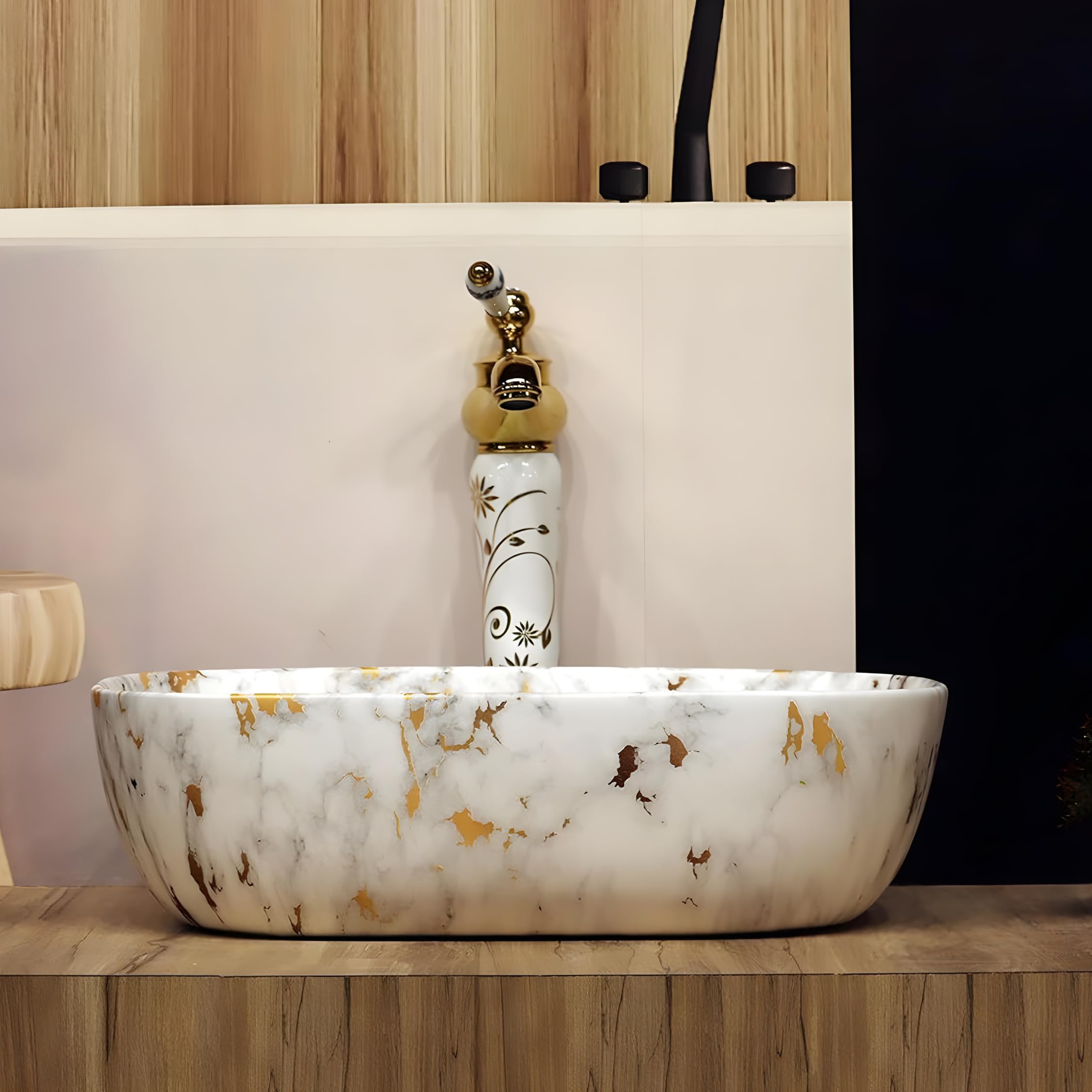 REMOTION Wash Basin Countertop | Tabletop Ceramic Bathroom Sink | Wash Basin Over Counter | Wash Basin For Bathroom (18 x 13 x 5.5 Inch) (WB-White Strap-Glossy) (B09YRLRGSL) Amazon Price History, Amazon Price Tracker
