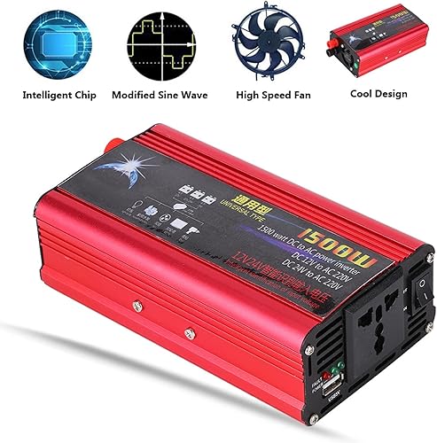 Miniatura 3 de Inversor de corriente para automóvil de 1500 W, adaptador de convertidor de cargador USB, onda sinusoidal modificada, CC 12V24V a CA 220V, inversor