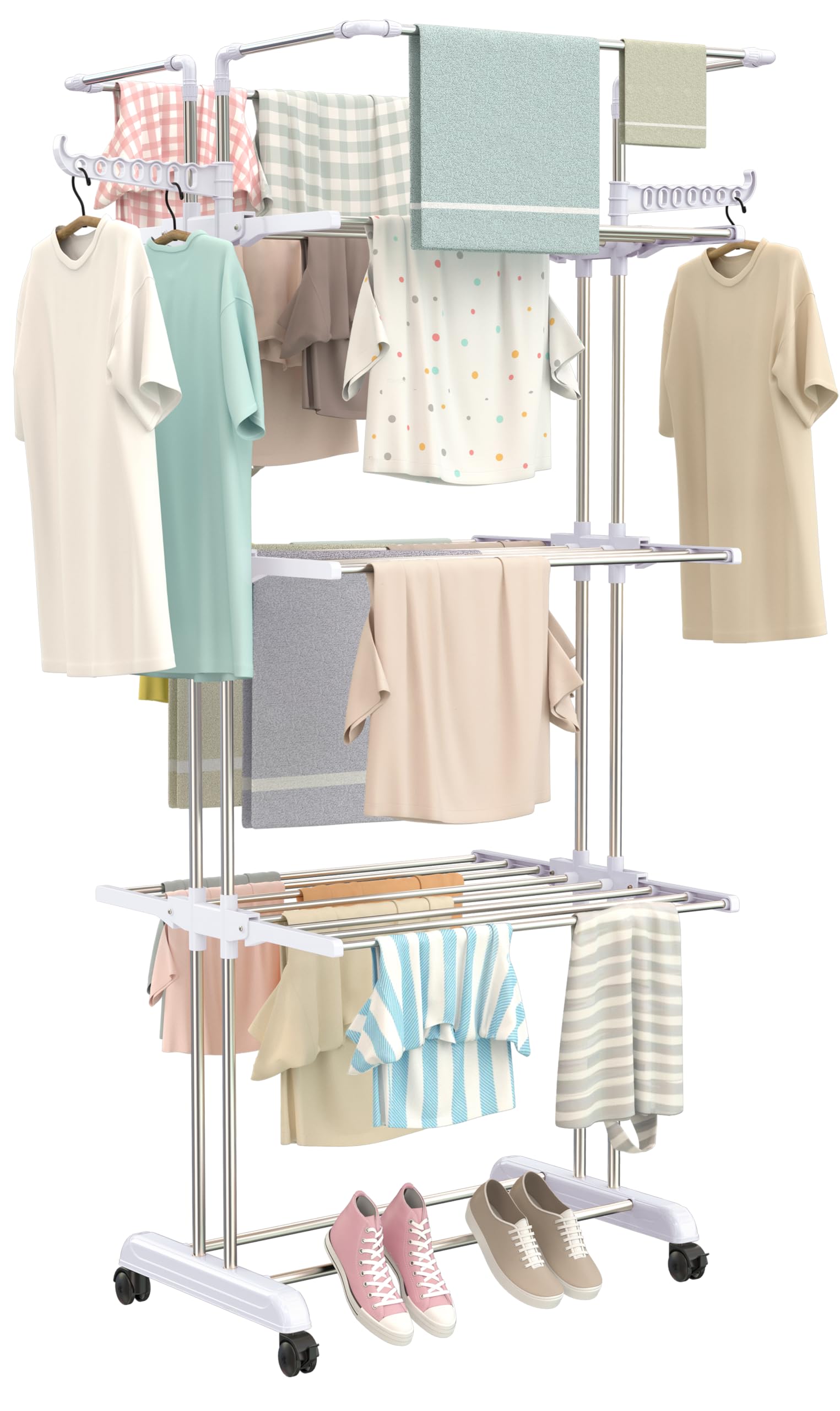 Synergy - Premium Heavy Duty Stainless Steel Clothes Drying Stand | Cloth Dryer Stand | Cloth Stand for Drying Clothes Foldable | Cloth Hanging Stand | Cloth Drying Stand (4-Tier) White - SY-CS21-L4