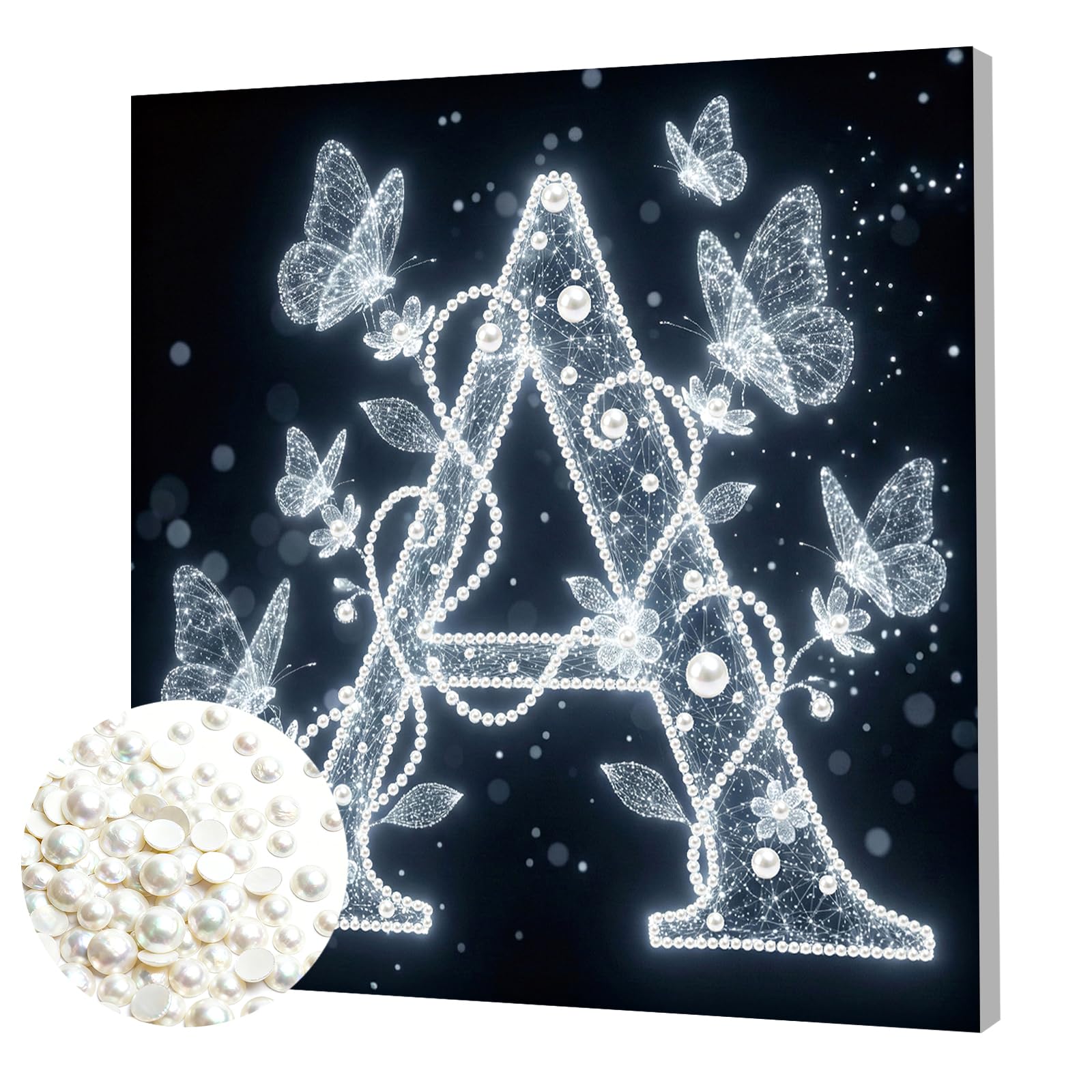 DIY Pearl Painting Kit with Wooden Frame, 3D Plastic Pearl Gemstone Ocean Art Craft for Adults Beginners, Diamond Dot Painting, Home Wall Decor Ready Gift for Women 9.84X9.84inch(Letter A)