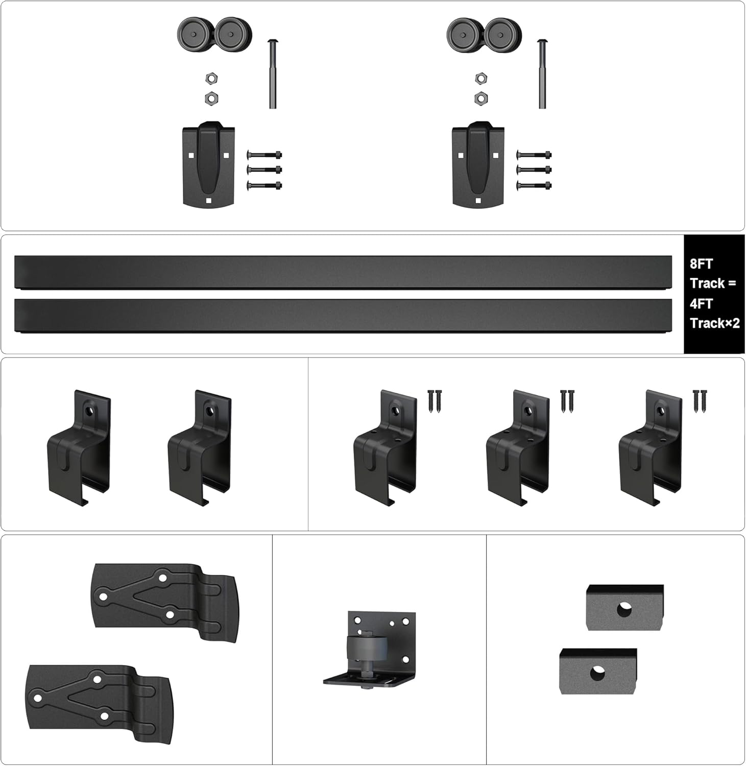 8FT Heavy Duty Box Rail Exterior Sliding Barn Door Hardware Kit, 450 lbs Capacity, Black Powder Coated Finish,Kit for Outdoor,Fit MAX 1 Door Width 48in