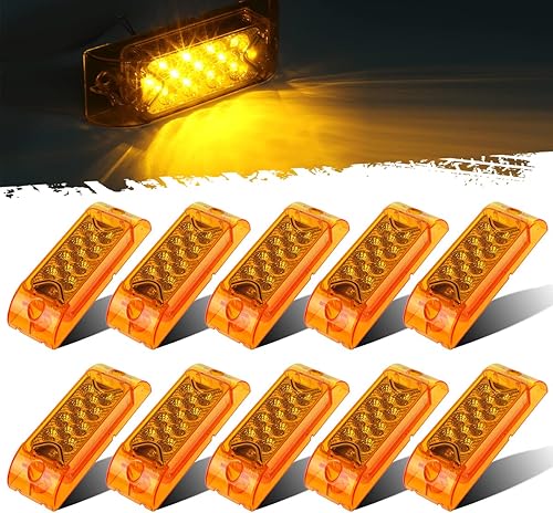Partsam 10 luces de marcador rectangulares ámbar de 2 x 6 pulgadas con reflector [aprobado por DOT], multifacéticas 6x2, rectángulo, para camión,