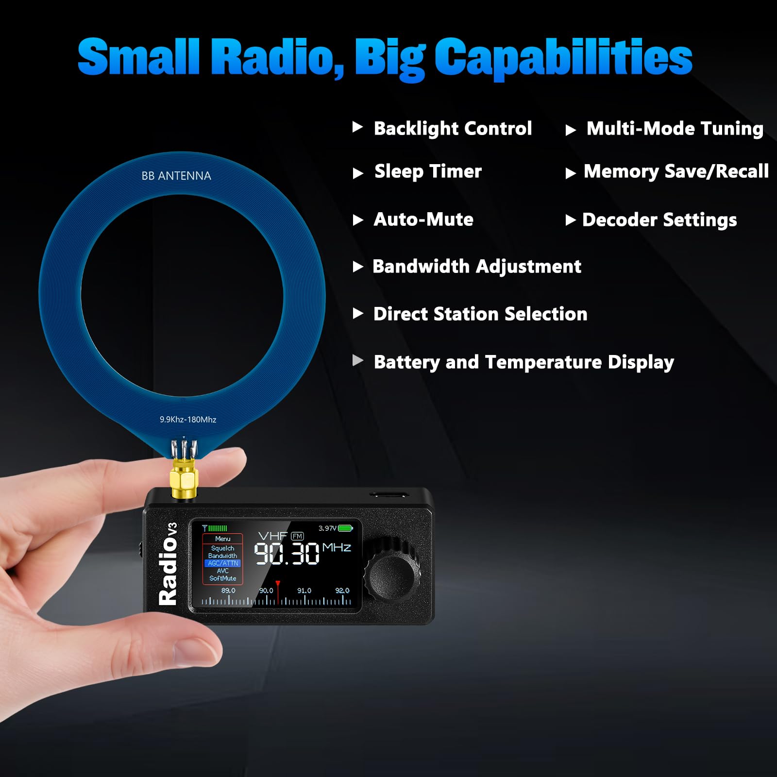 AURSINC Si4732 ATS Mini Radio V3 Pocket Shortwave Radio Receiver, HF SW MW VHF All Band, AM/FM/LSB/USB Mode, with 800mAh Battery for Outdoor Adventures, Travel, Daily Use