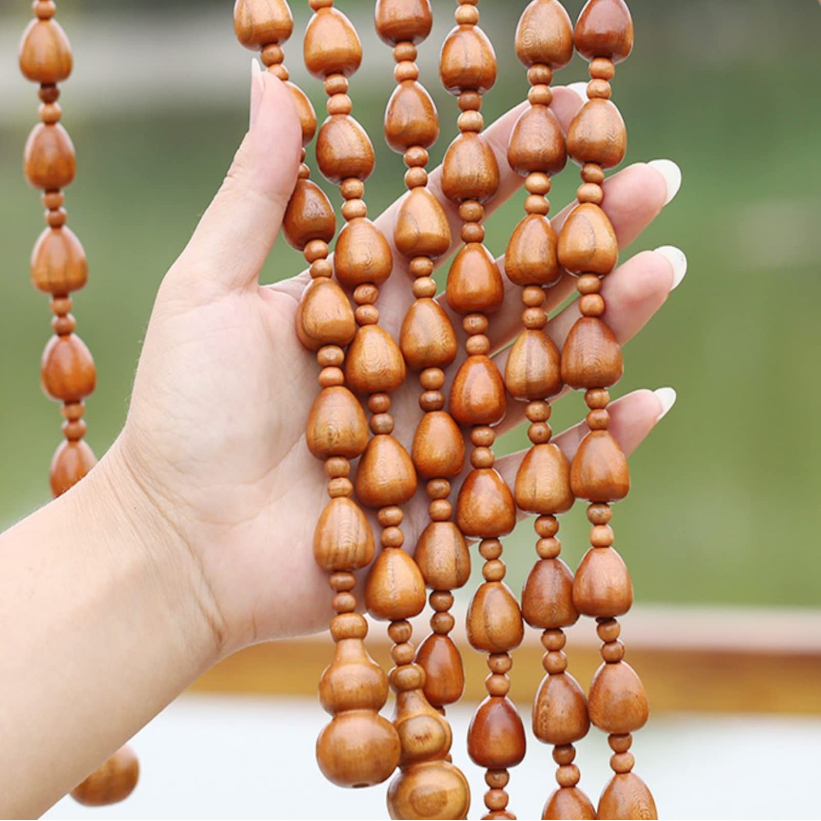 Rideau de Perles en Bois Naturel,Rideau de Porte en Perles de Style Rétro,Rideaux de Placards de Cloisons Faits à La Main,pour Salon,Cuisine,Salle de Bain,Personnalisable (25 Strands-90x210cm)