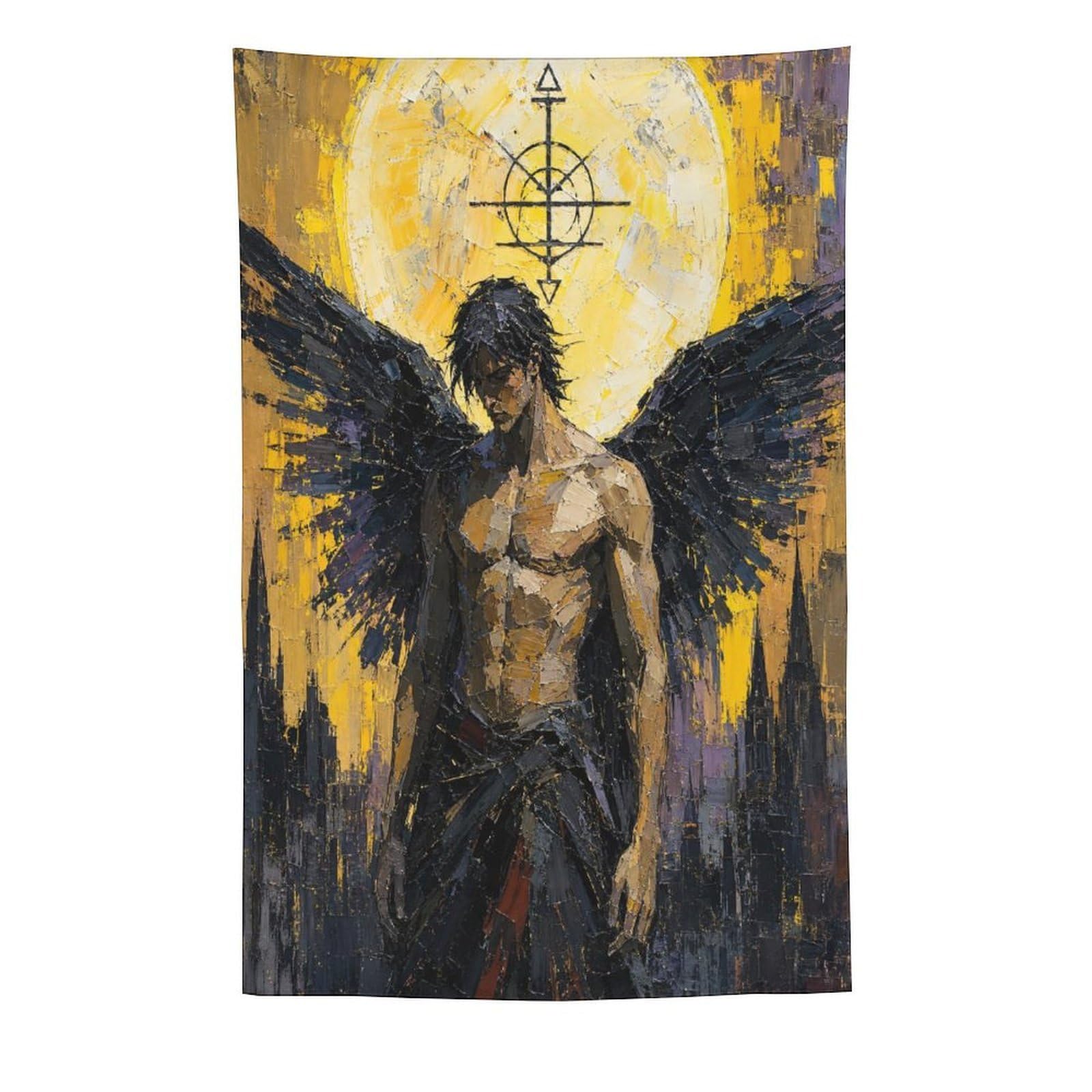 W7C8U2X3 Dark Angel Lucifer Wall Tapestry, Fantasy Illustration, Bedroom