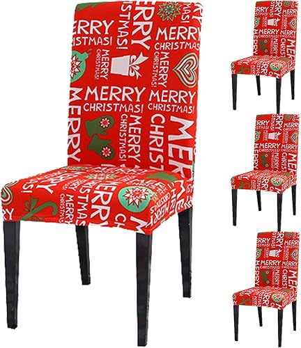 Miniatura 1 de CLELO Paquete de 4 fundas de Navidad para sillas  Fundas clásicas elásticas extraíbles lavables para decoración del hogar