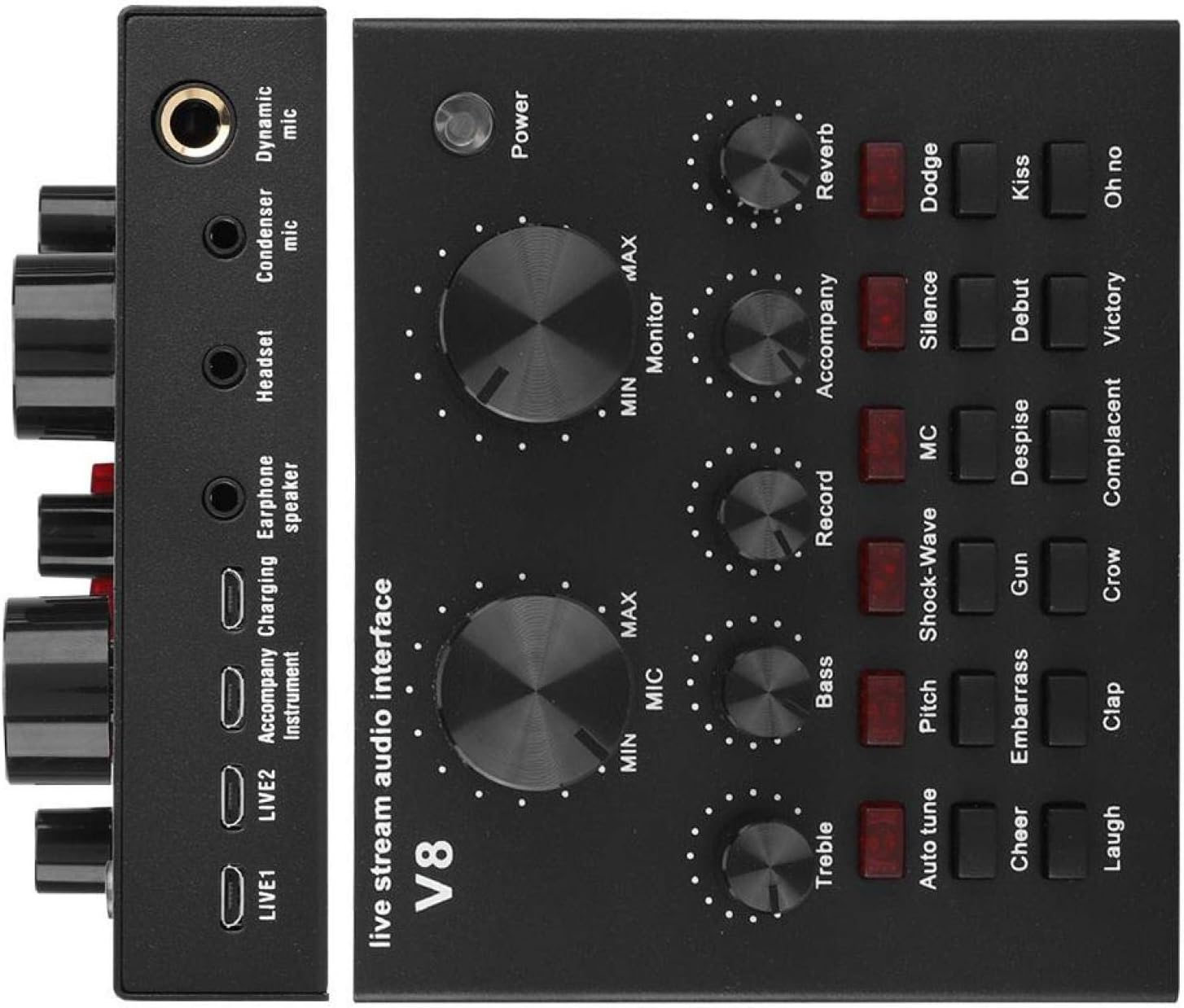Side view of V8 Sound Card showing input and output ports