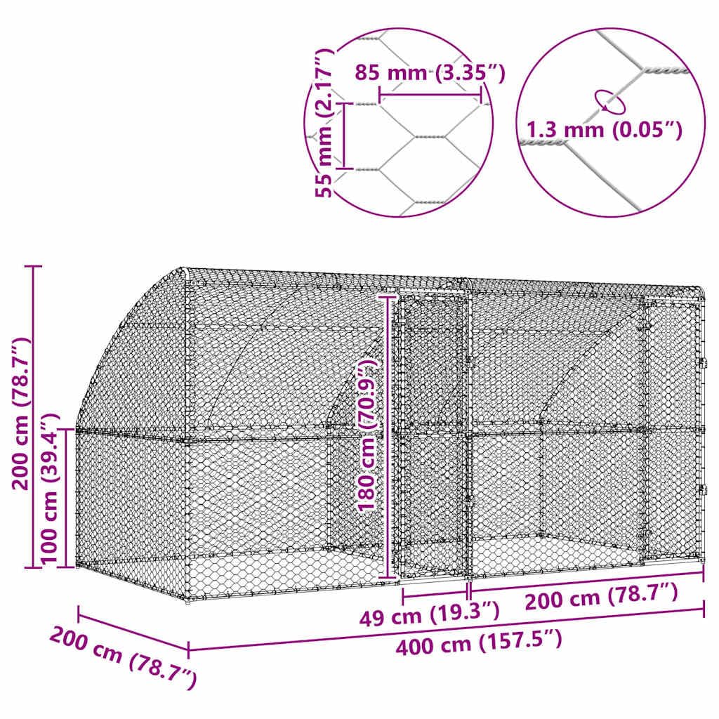 Jaula para perros de acero galvanizado, 2 unidades, 4 x 2 x 2 m, resistente a la intemperie, con techo de malla, cerrojo con cierre, salida de jardín, protección y seguridad para cachorros y