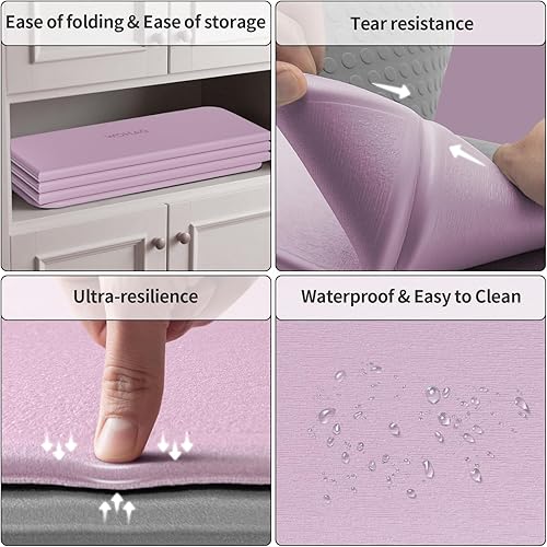 Miniatura 5 de Tapete de yoga de 70 x 24 pulgadas - 12 pulgada de grosor, tapete de ejercicio plegable compacto antideslizante de elastómero termoplástico para