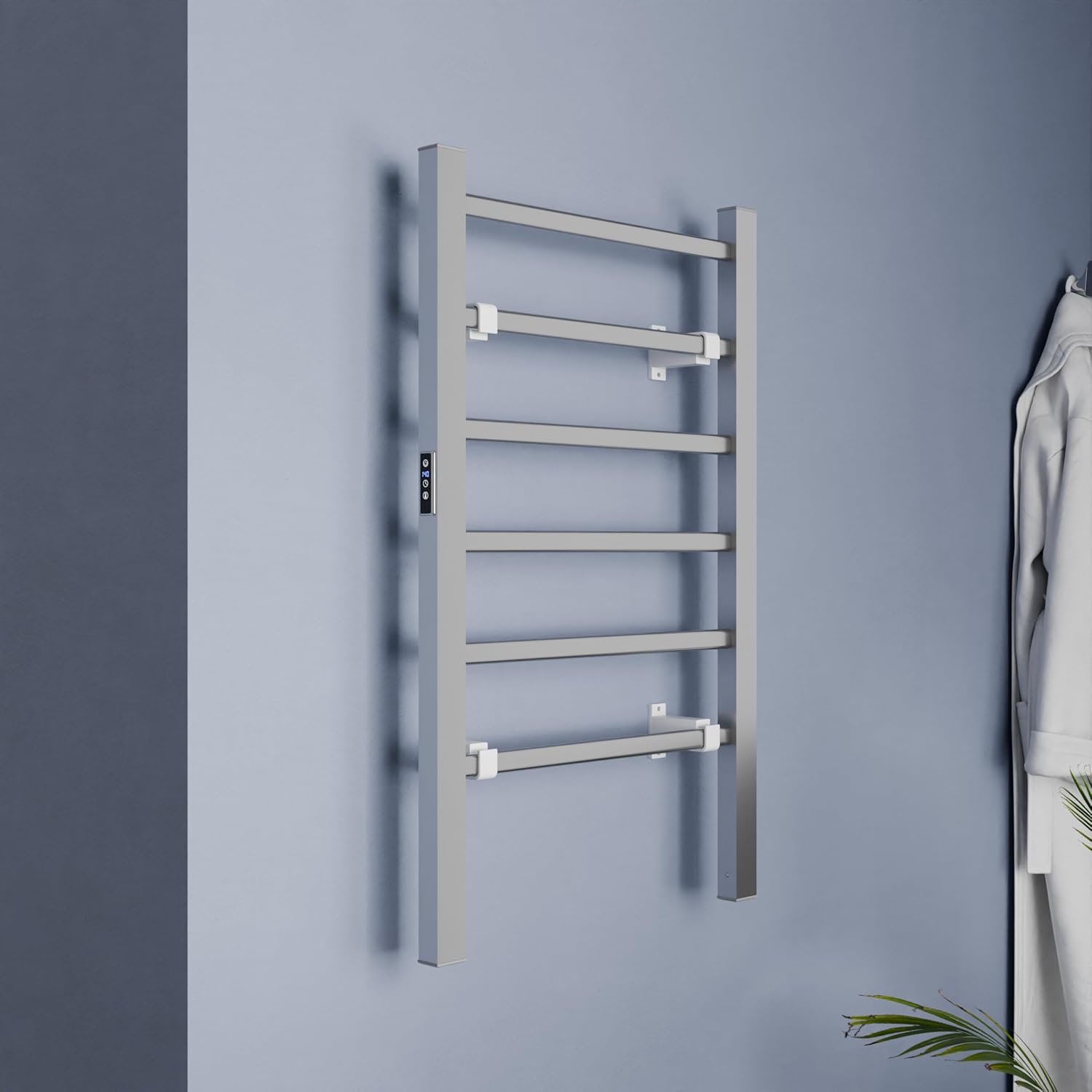 ANZZI Naples 6-Bar Stainless Steel Wall Mounted Towel Warmer Rack in Aluminum, 100W Quick Warming ETL Certified Tower Heater Rail, Wall or Floor Mounted Plug-in Towel Dryer, TW-FS103AL