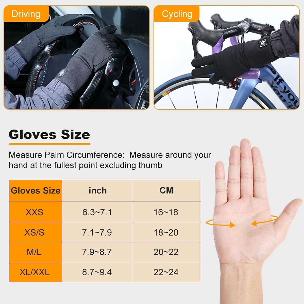 Fodera per Guanti Riscaldata con Batteria Ricaricabile per Ciclismo All'aperto Moto Campeggio Escursionismo Sci, Scaldamani Calore Fino A 2,5-7 Ore Black,XXS