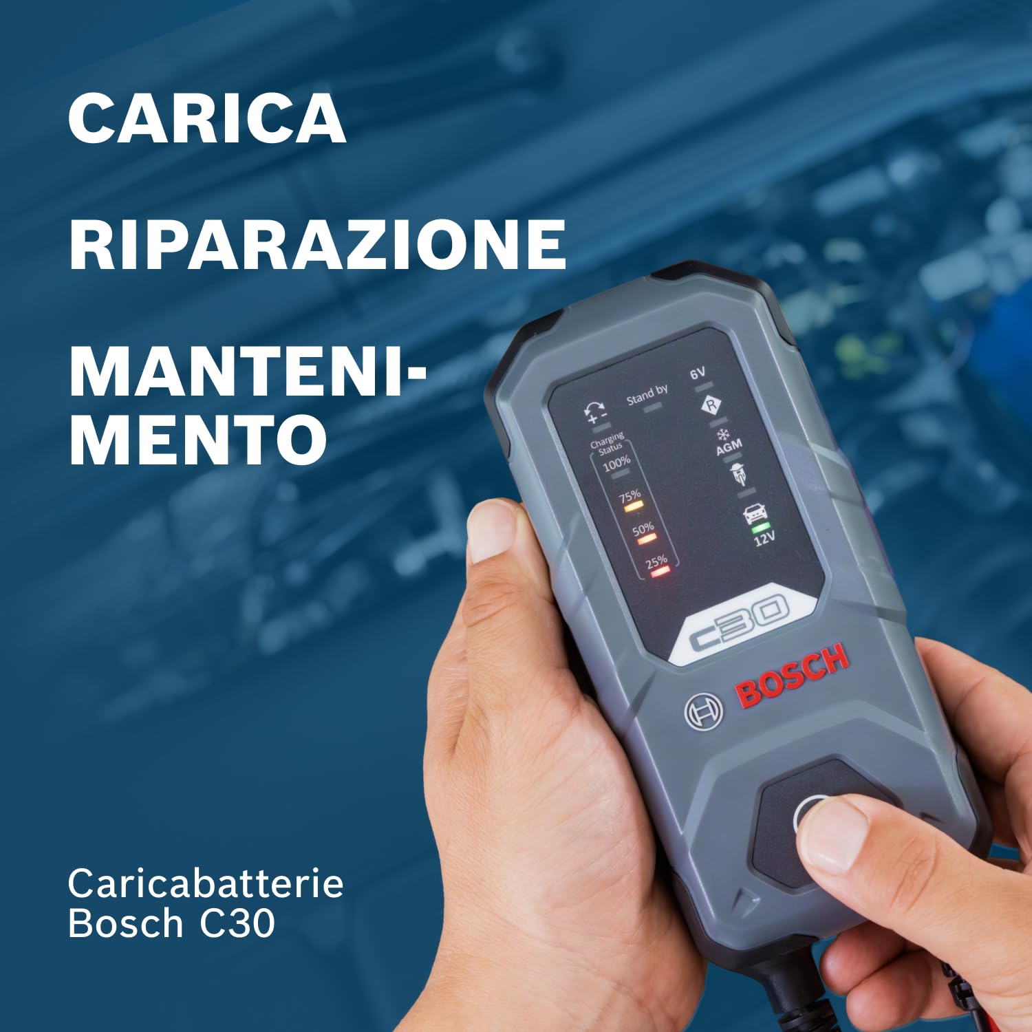 Bosch C30 Caricabatterie per Auto, 6 V - 12 V / 3,8 A, con Carica di Mantenimento - per Batterie al Piombo-Acido, EFB, GEL, AGM e SLI da 6 V/12 V
