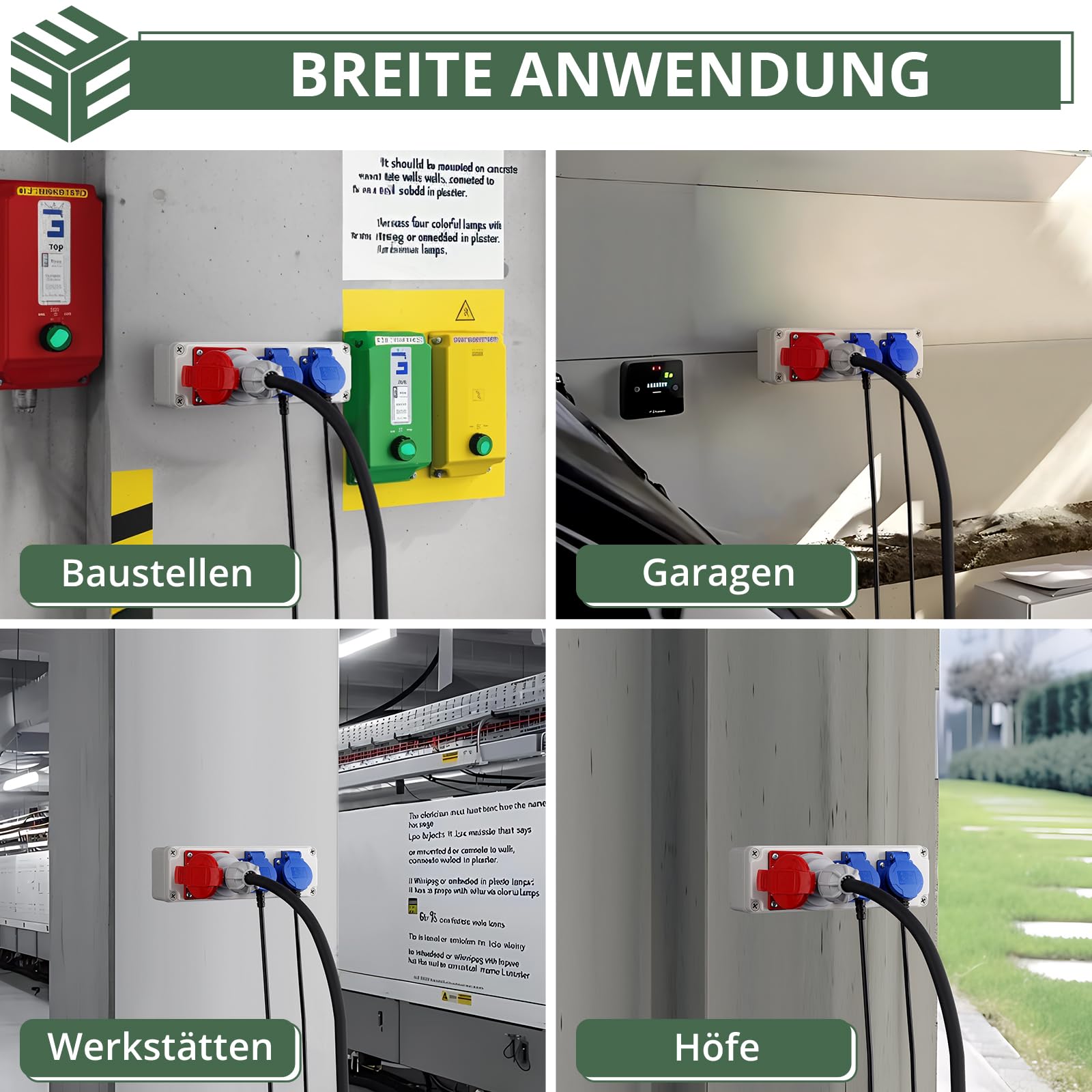 EYPINS Baustromverteiler, Wandverteiler 2x 230V Schuko-, 1x CEE-Steckdose 16A Stromverteiler IP66/IP54 Wasserdicht, Kleinstromverteiler für Innen und Außen Werkstätten Fabriken Festzelte Wohnmobil