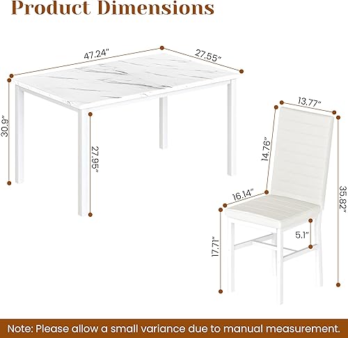 Miniatura 3 de Hooseng Juego de mesa de comedor para 4, juego de mesa de comedor de mármol sintético de 5 piezas con 4 sillas tapizadas de piel sintética, juego de