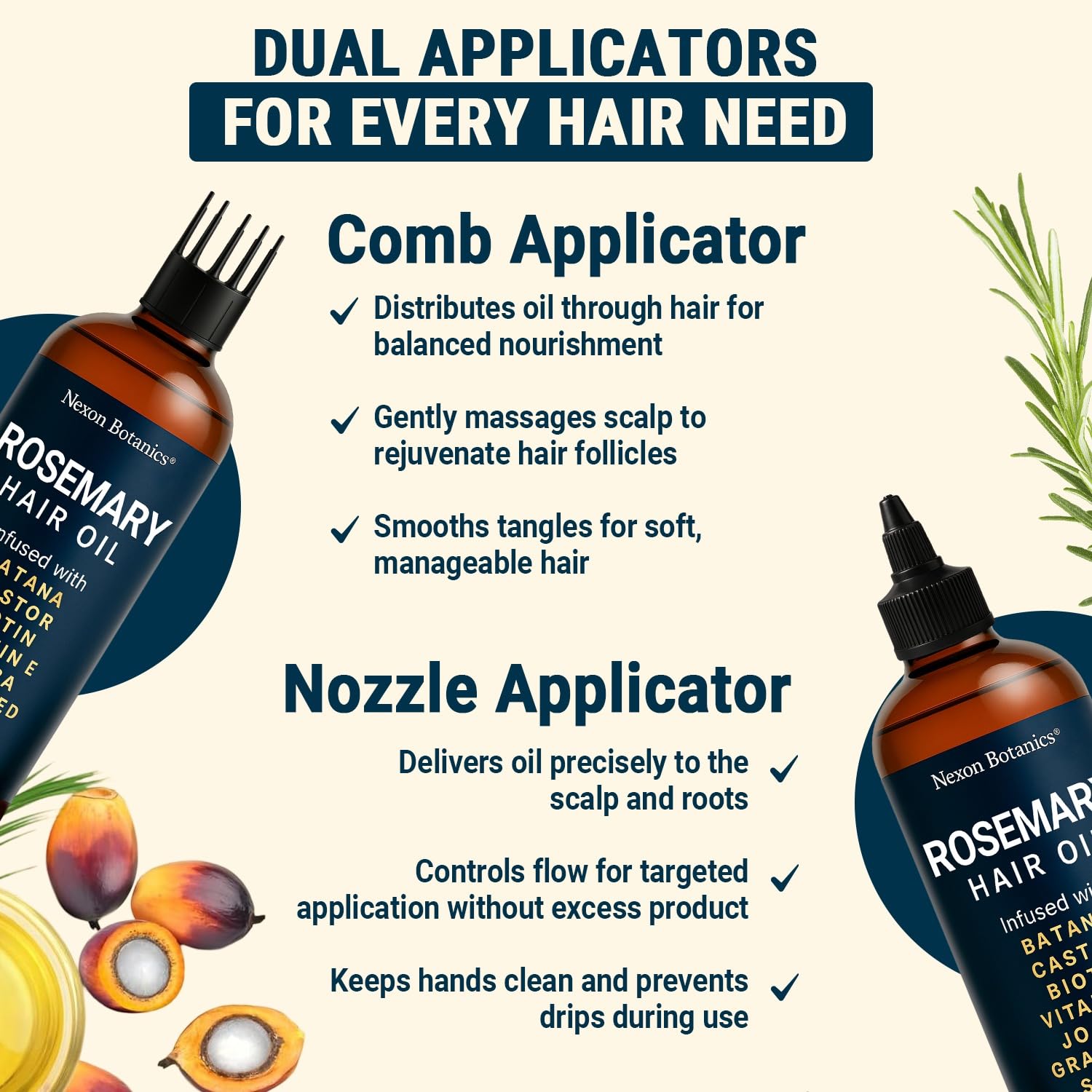 Rosemary Oil for Hair Growth 6 fl oz - Nourishing Blend for Frizz Control, Scalp Refresh & Stronger Hair - Aceite de Romero Para el Cabello - Nexon Botanics - Image 5